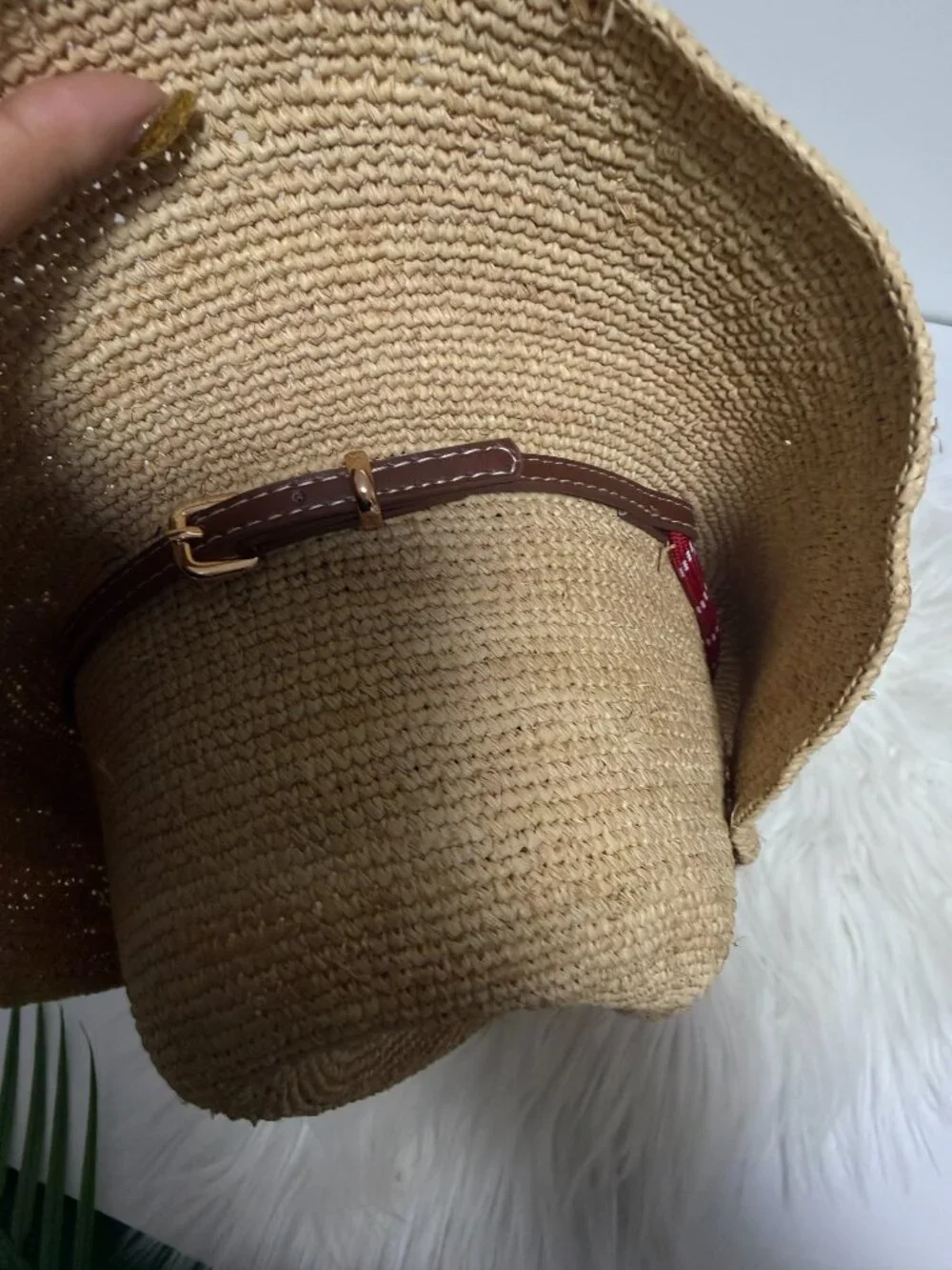 Miu Miu Natural Straw Hat with Red Rope Trim